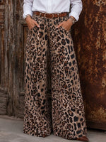 Casual Leopard-print Linen And Cotton Trousers