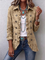 Boho-style Vintage Plaid And Foliage-print Ruffled Jacket