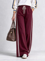 Casual Wide-leg Pants With Lace Trim And An Elastic Waist
