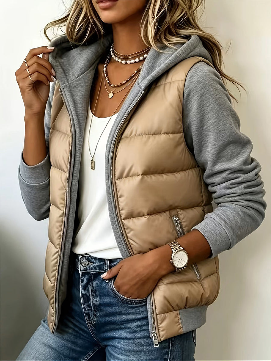 Cozy Quilted Color-Block Hooded Jacket