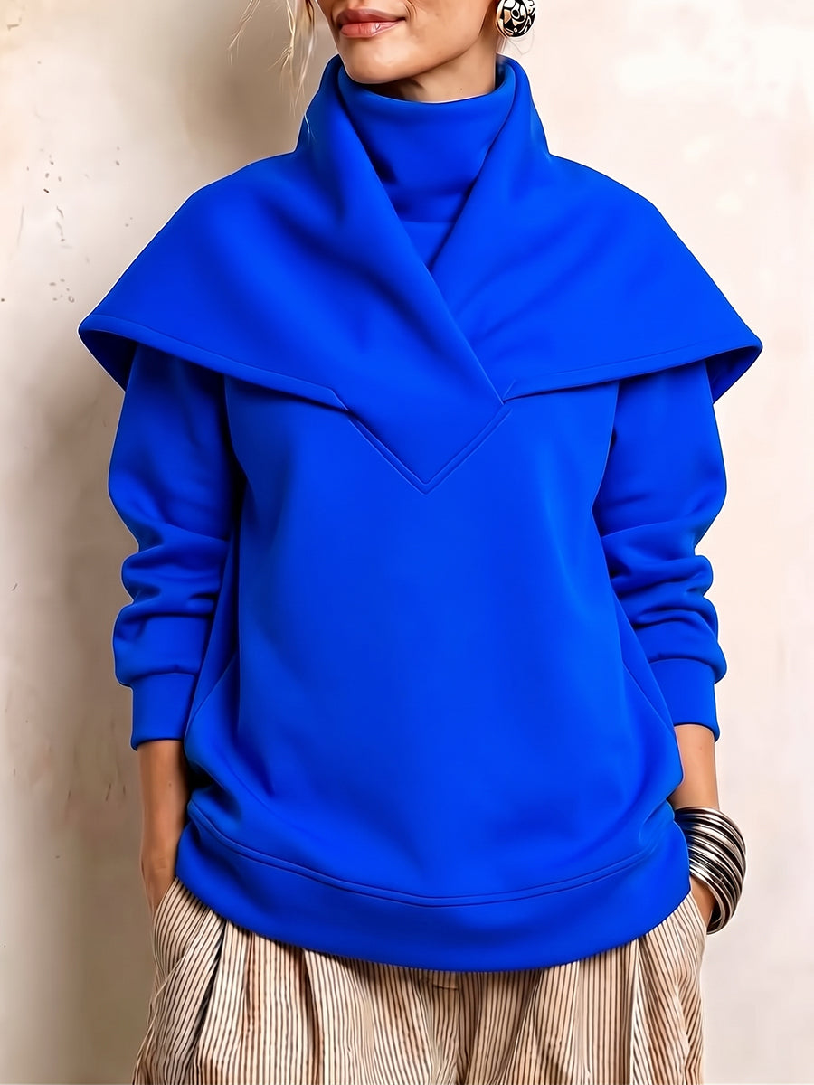 Chic Dramatic Shawl-Collar Sweatshirt