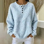 Chic Textured Henley Sweatshirt In Mixed-color Chunky Yarn