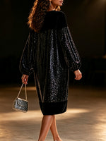 Elegant Sequin-paneled Velvet Midi Dress