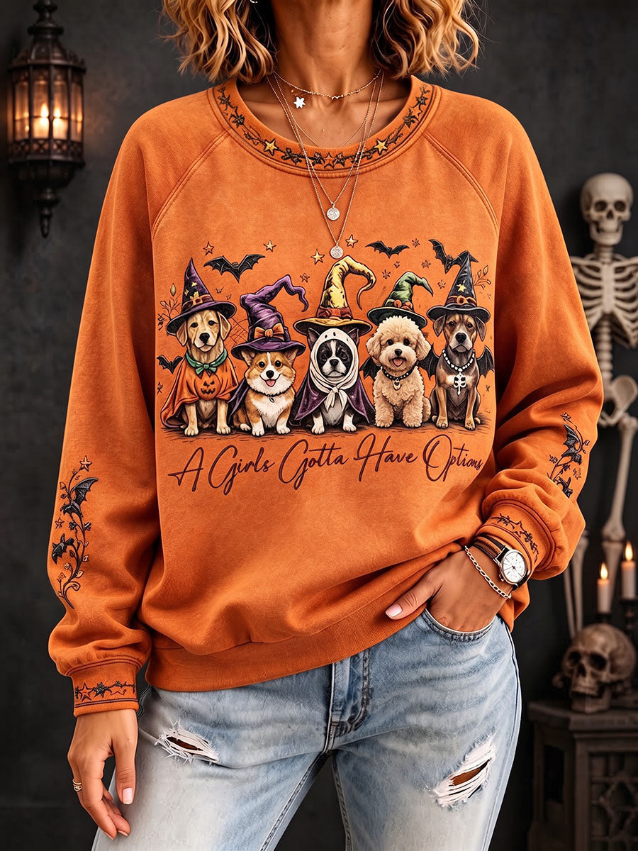 Casual Witch And Puppy Halloween Sweatshirt