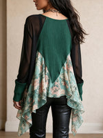 Romantic Forest Green Floral Hem Layered Tunic Top