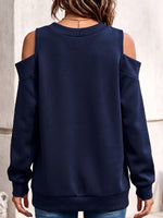 Women's Solid Color V-neck Off-shoulder Long-sleeve Casual Loose Pullover Top