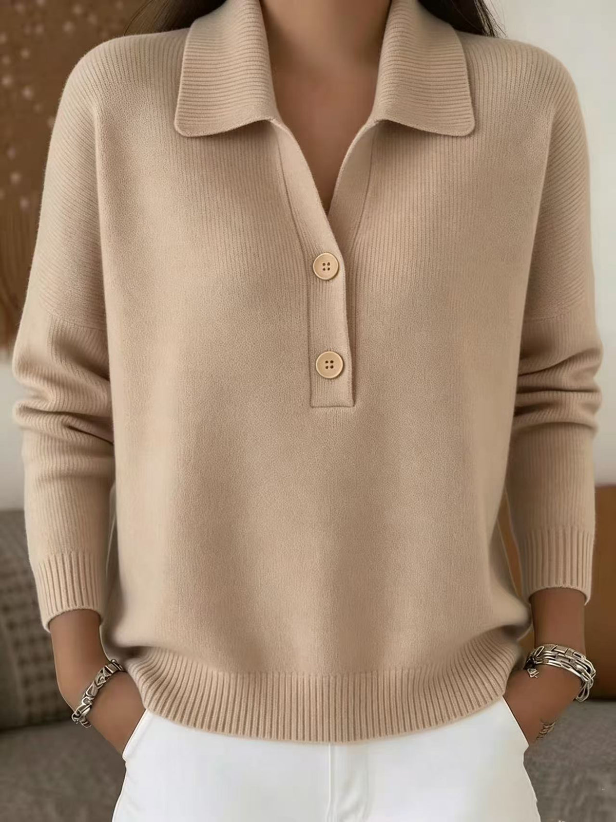 Cozy Henley-neck Knit Pullover