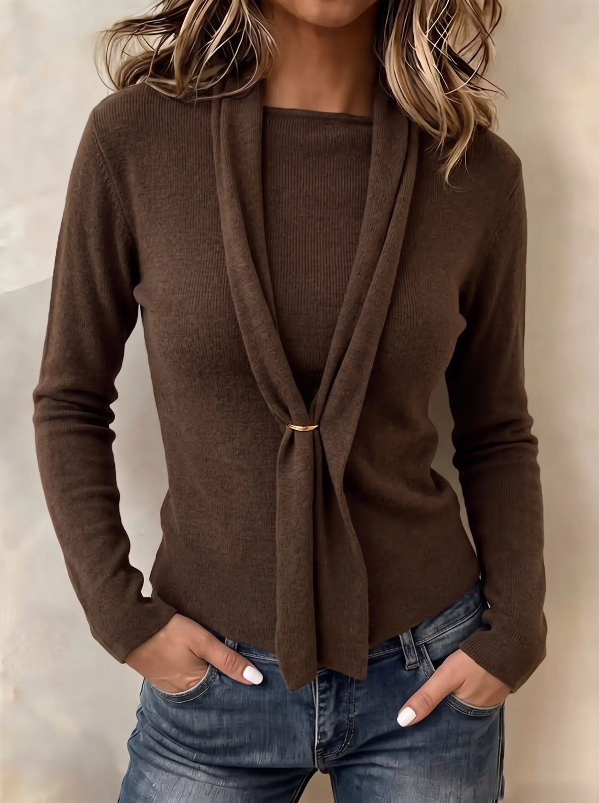 Women's 4-in-1 Multi-Way Convertible Knit Top - Long Sleeve Drape Scarf Capelet Sweater