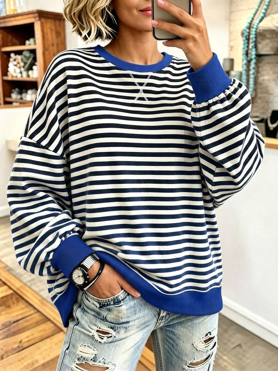 Cozy Striped Casual Pullover Sweatshirt