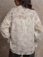 Chic, Sun-protective Shirt Featuring 3d Floral Cut-out Detailing—perfect For Work Or Commuting