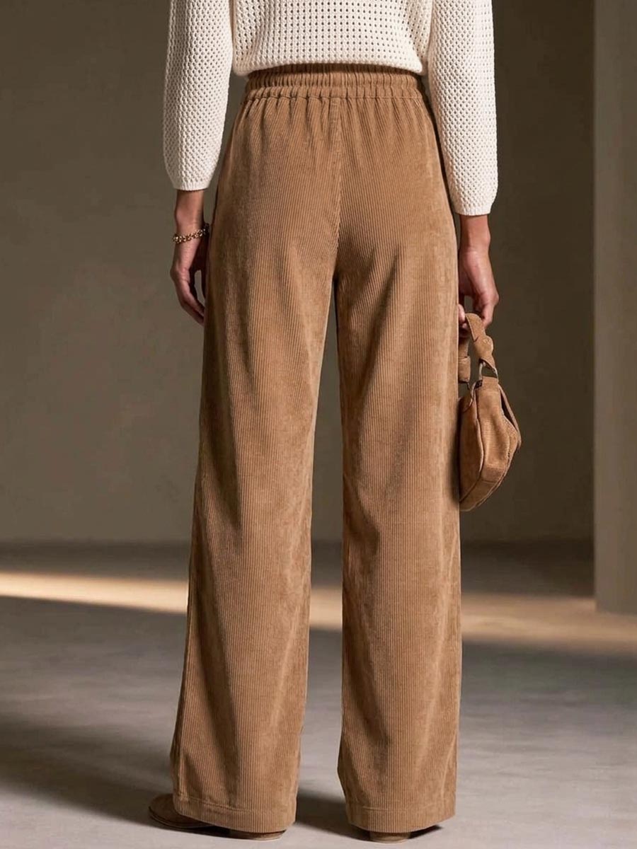 Women's High Waist Corduroy Wide Leg Pants With Pockets