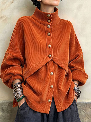 Relaxed Chic Fake Two-piece Oversized Corduroy Top