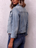 Chic Trendy Pearl Beaded Denim Jacket