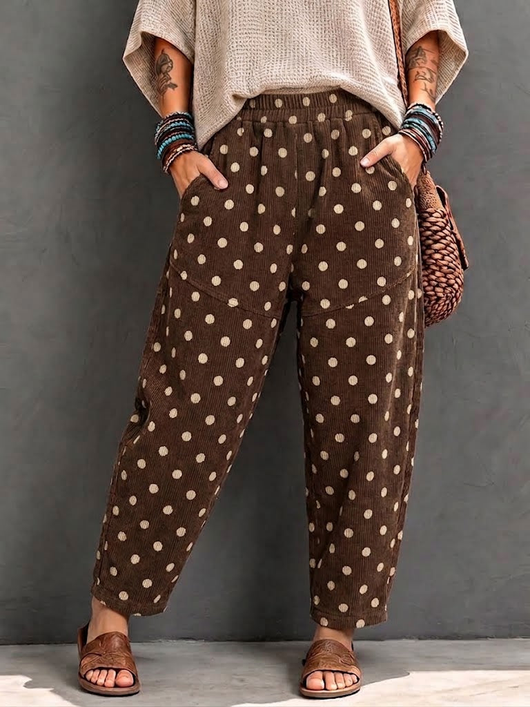 Retro Casual Polka-dot Corduroy Harem Pants