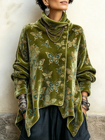 Chic Cozy Green Butterfly Velvet Tunic