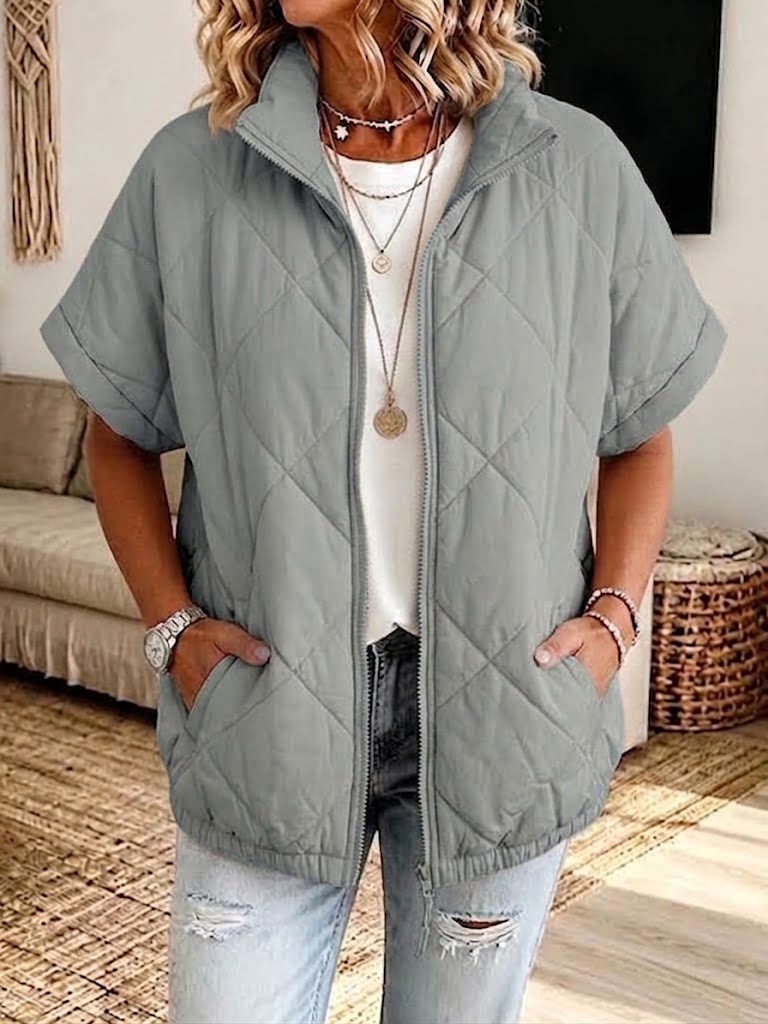 Casual Diamond-quilted Zip-up Padded Jacket