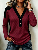 High Qulity Texture Color-block Knit Top