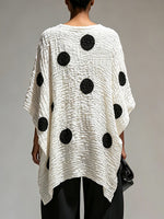 Relaxed-fit, Textured Polka-dot Top With Batwing Sleeves