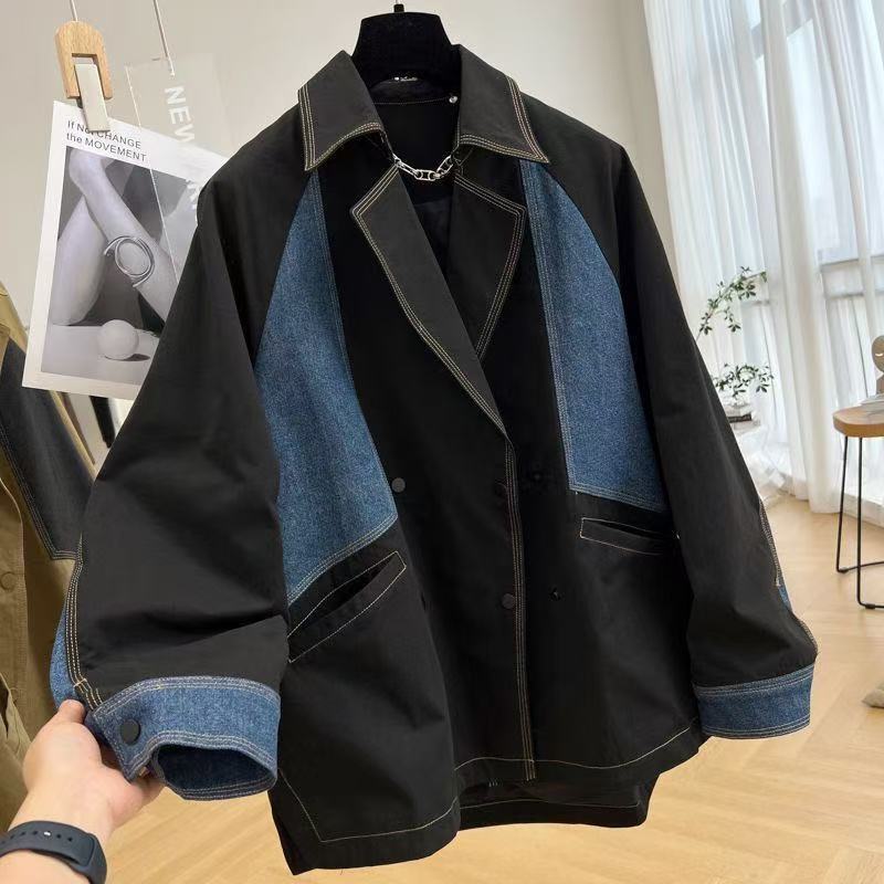 Relaxed-fit Color-block Denim Jacket With Contrast Stitching