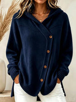 Women's Solid Color V-neck Long-sleeve Casual Loose Hooded Knit Cardigan