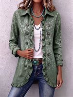 Boho Chic Gold Floral Print Gradient Jacket