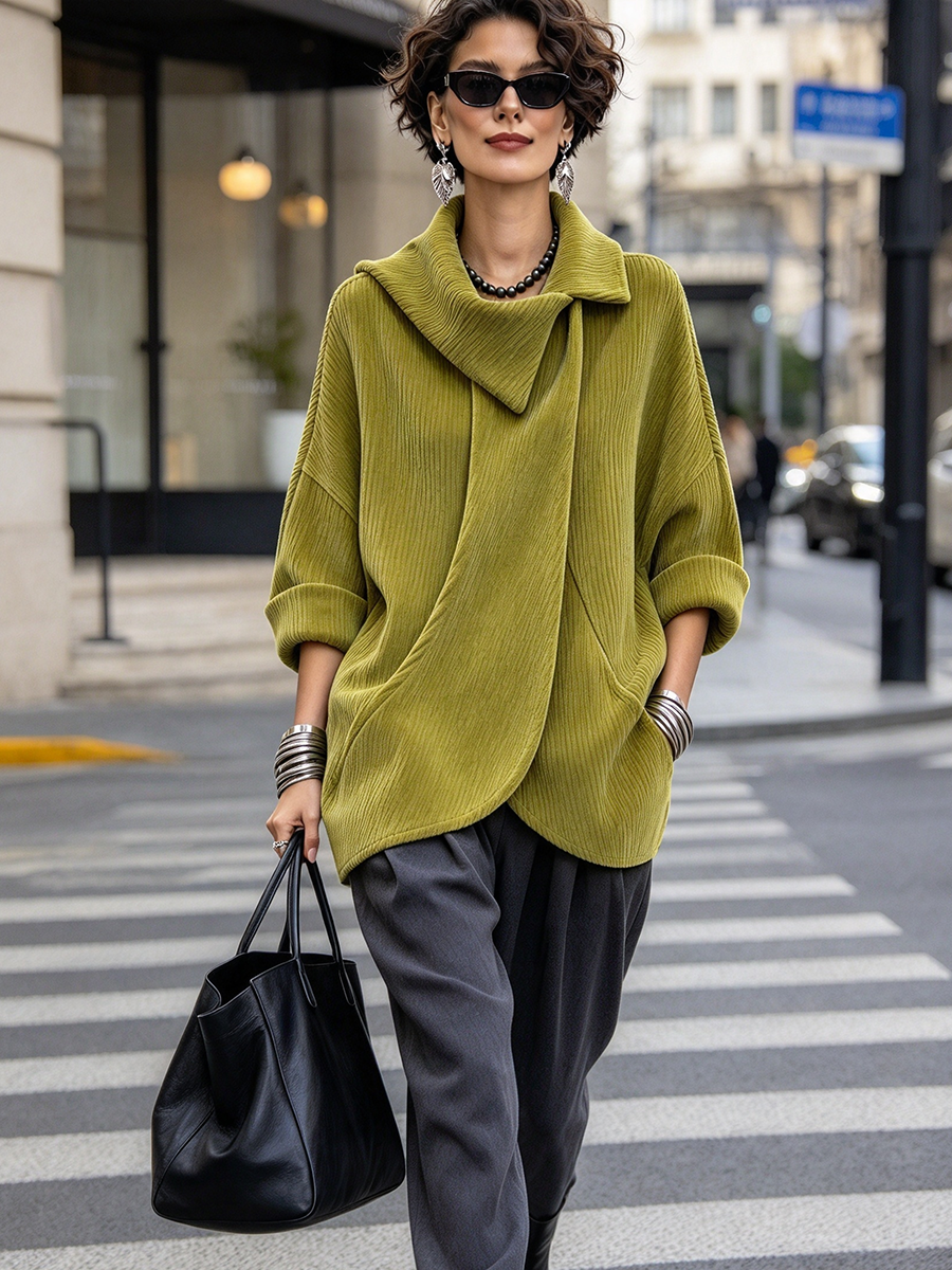 Chic Olive Green Corduroy Oversized Top