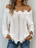 Exquisite Off-shoulder Cut-out Knit Top With Raw Edges