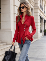 Chic Elegant Asymmetrical Ribbed Peplum Top