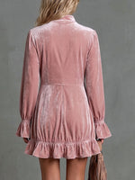 Women's Solid Color Stand Collar Long Sleeve Casual Loose Velvet Dress