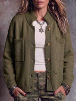 Women's Solid Color Stand Collar Long Sleeve Casual Loose Knit Cardigan