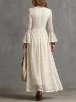 V-neck Lace Maxi Dress With Flared Long Sleeves