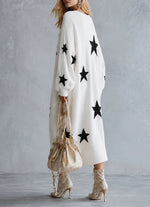 Cozy Star-patterned Loose-fit Knitted Maxi Dress
