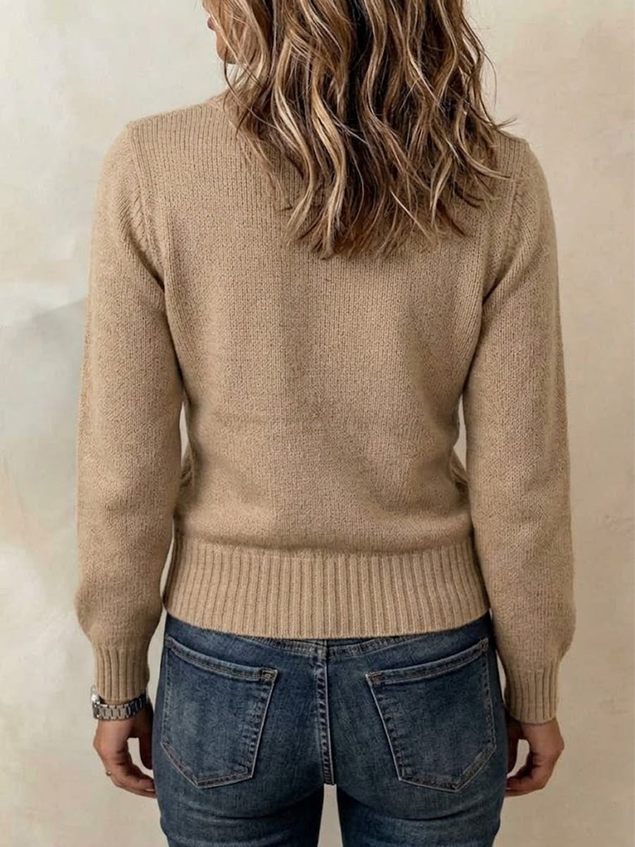 Faux Two-piece Cutout Button Long Sleeve Knit Sweater