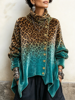 Chic Gradient Leopard Print Velvet Asymmetric Velvet Top