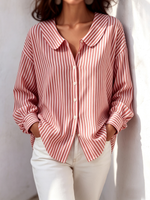 Retro Cozy Peter Pan Collar Striped Shirt