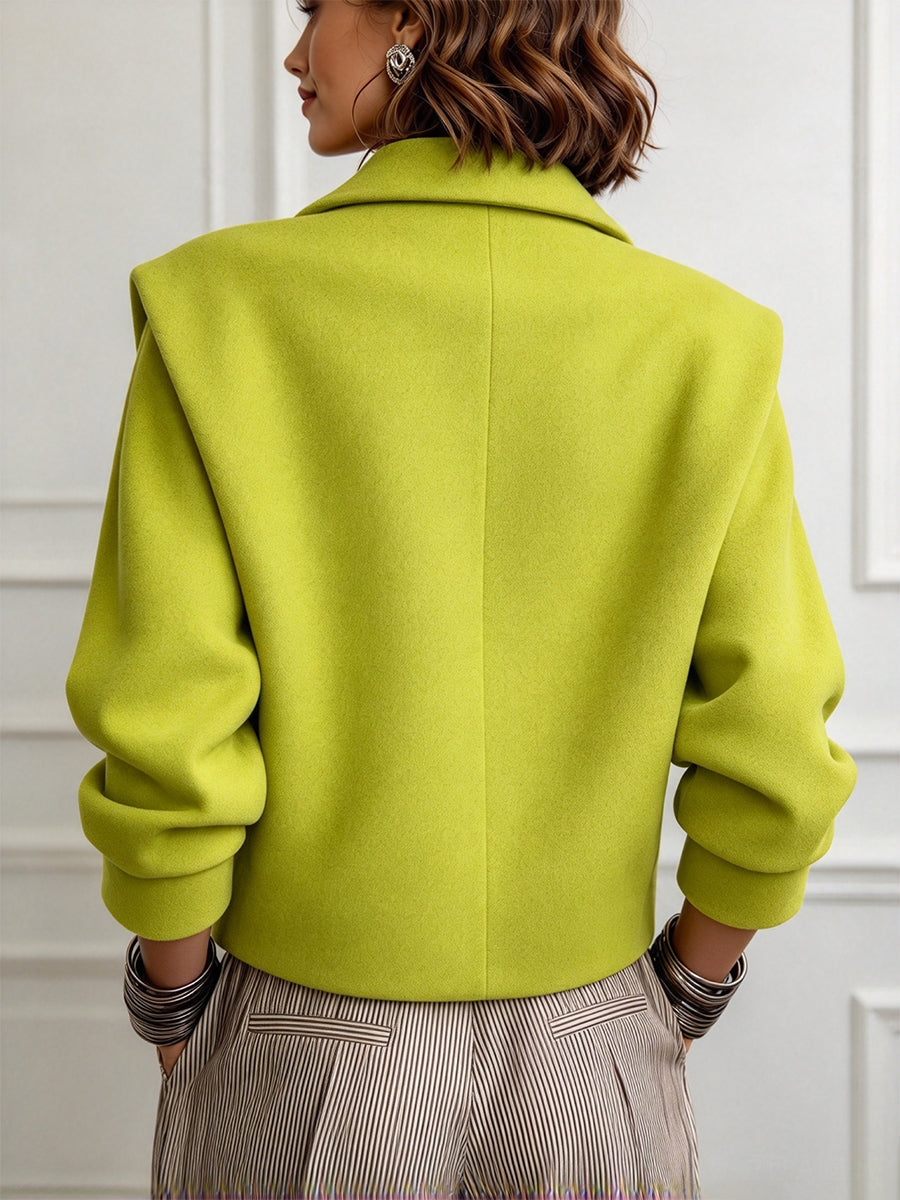 Chic Sculptural Gold-Buttoned Tailored Jacket