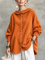 Chic Vintage Textured Orange Button-down Collared Shirt