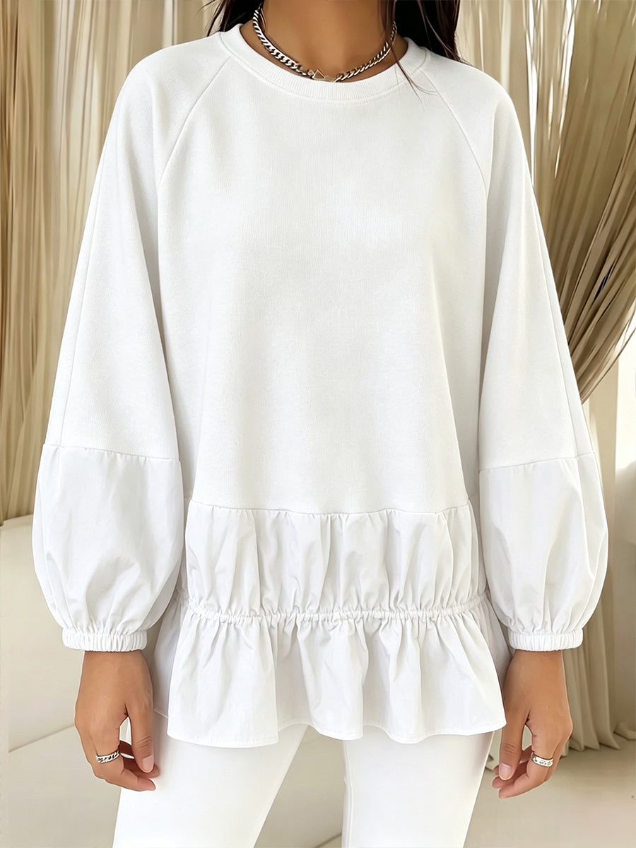 Relaxed-fit Casual Sweatshirt With Paneled Ruffle Hem
