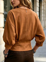 Women's Solid Color Crew Neck Batwing 3/4 Sleeve Casual Loose Top