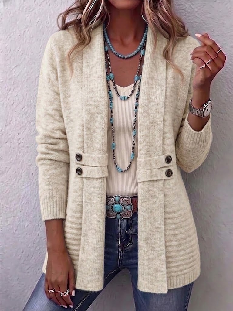 Casual Double-breasted Mid-length Cardigan With A Relaxed, Versatile Style.