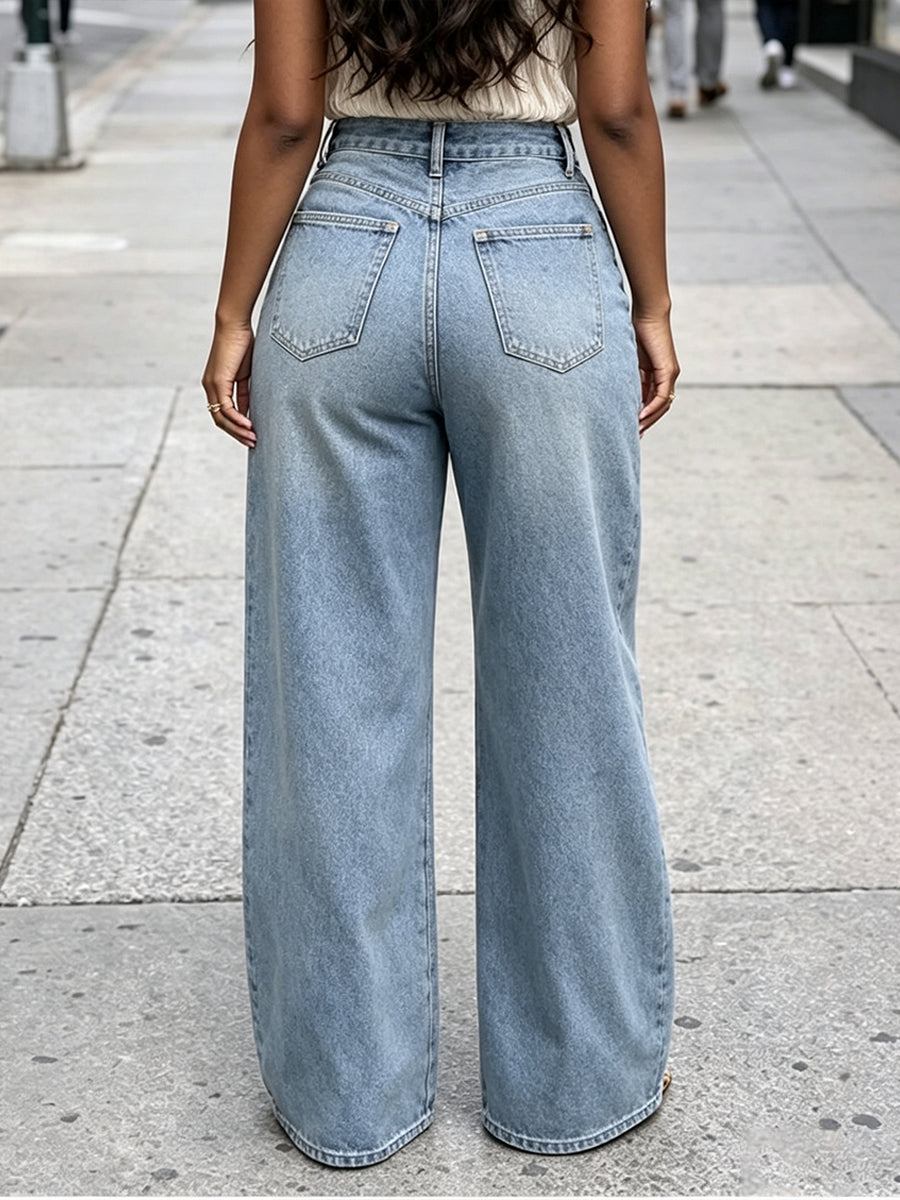 Casual Wide-leg Jeans With An Asymmetric Overlapping Front