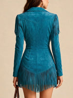Faux Suede Zip-Up Fringe Western Mini Dress