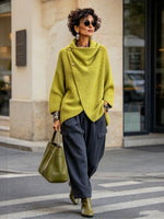 Relaxed Chic Knitted Asymmetric Button-up Top