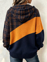 Cozy Color-Block Plaid Knit Hoodie