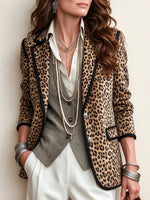 Leopard Print Contrast Trim Blazer