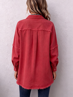 Casual Oversized Frayed Washed Denim Shirt Jacket