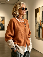 Cozy Asymmetrical Two-tone Wool Blend Cardigan