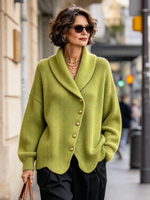 Chic Shawl Collar Sweater With Wavy Hem