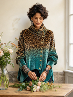 Chic Gradient Leopard Print Velvet Asymmetric Velvet Top