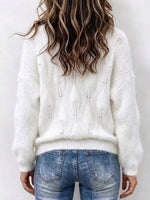 White Fuzzy Knit Sweater With Pearl Embellishments